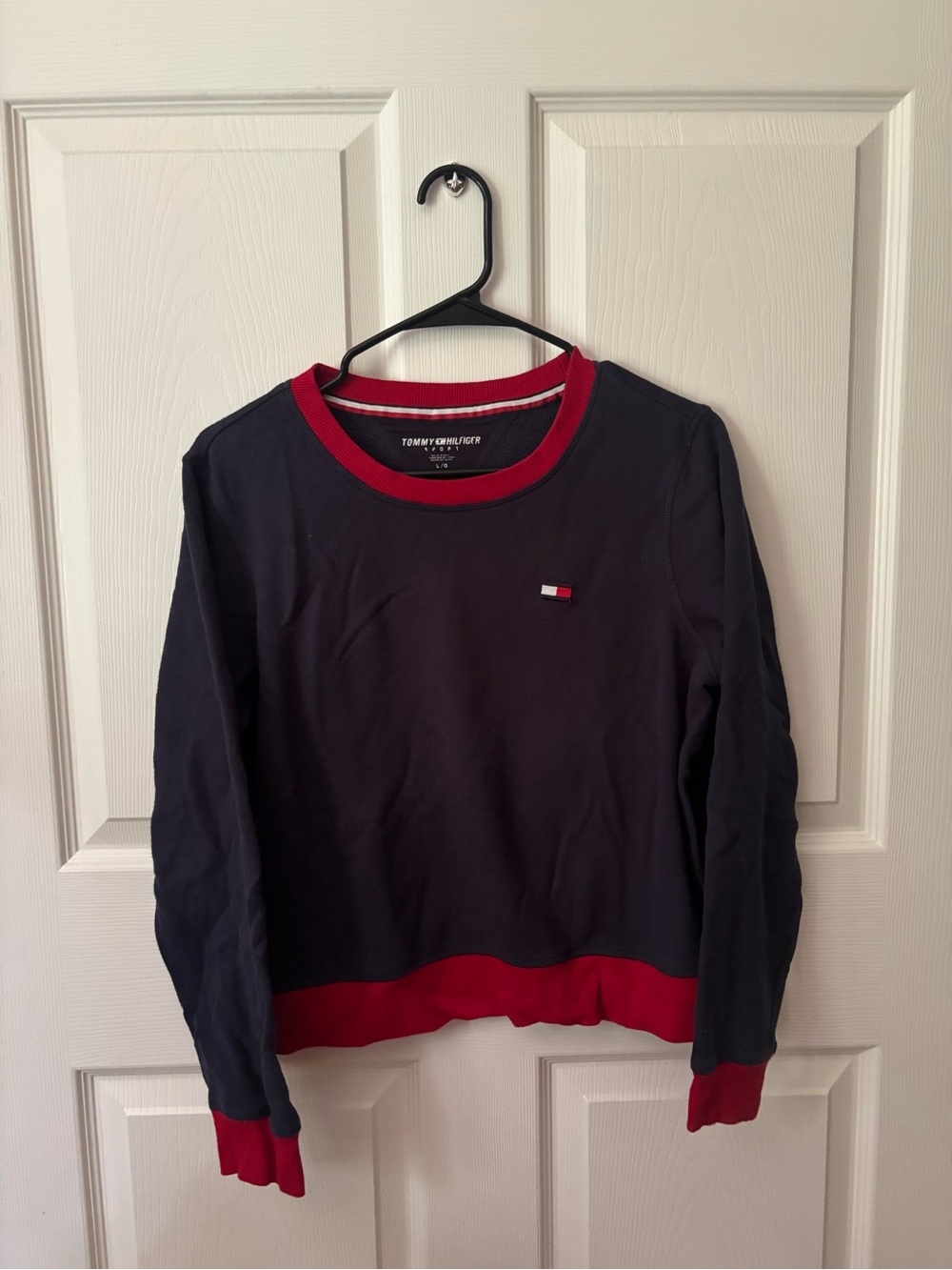 Tommy Hilfiger Navy Crewneck Sweater with Red Trim